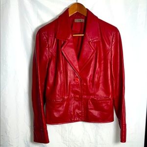 I.E Two Button Red Leather Blazer Jacket - Size Large